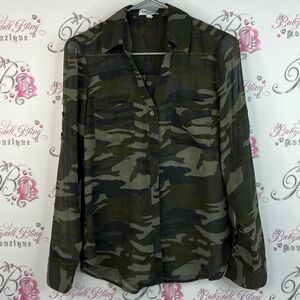 Express button down long sleeve camo Green Camouflage Shirt collared top